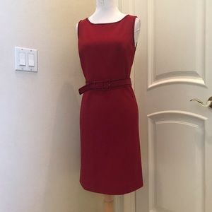 Loft red sheath style , self belted dress